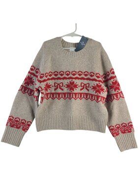 NEW Abercrombie Kids Beige & Red Fair Isle Sweater Size 9/10